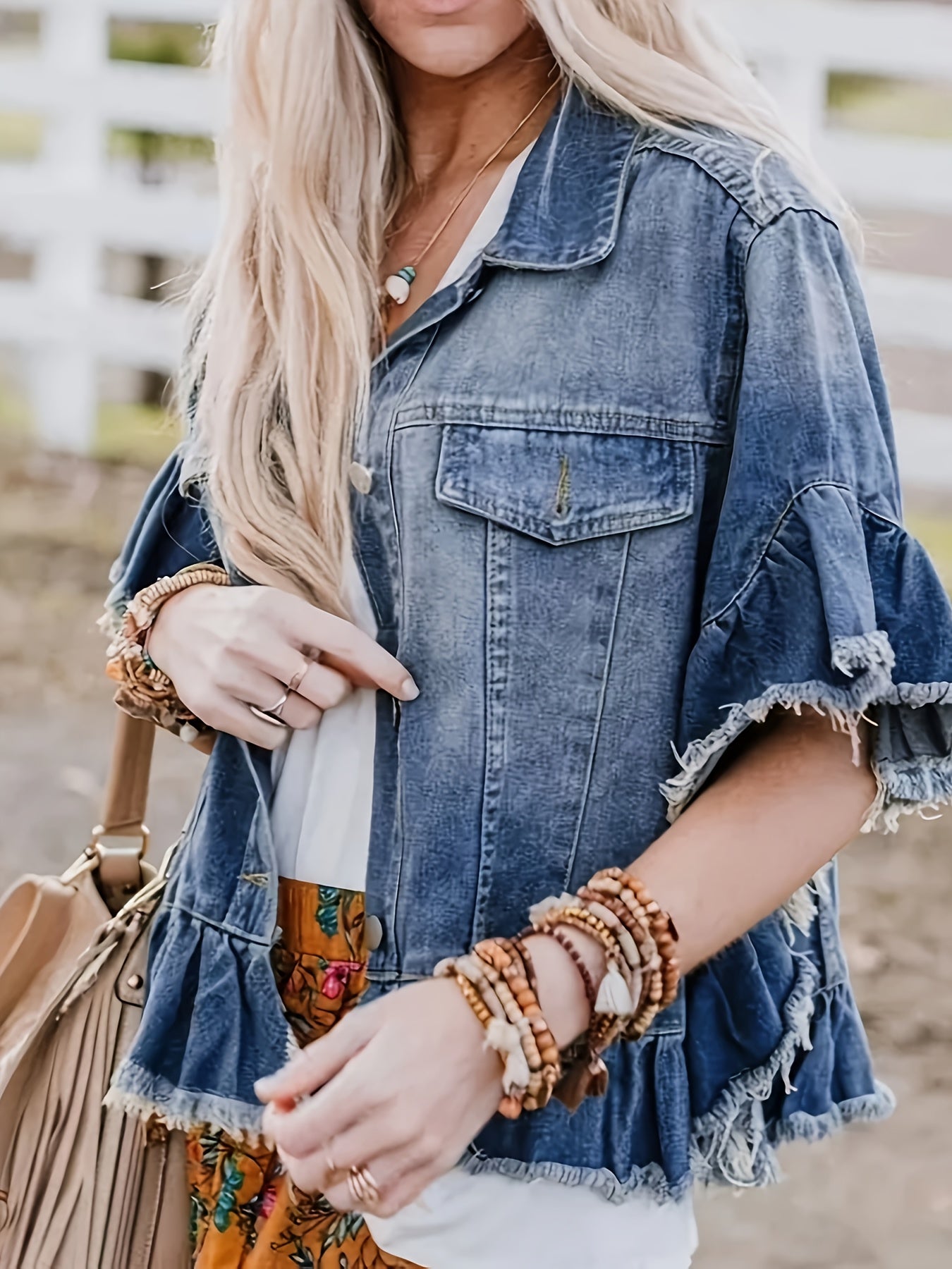 Designer Style Pleated Loose Cuffs And Loose Hem Denim Jacket