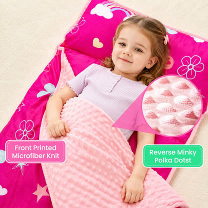 Primlect Portable Nap Mat with Pillow, Lightweight & Cooling Minky Dot Material, Foldable, Breathable & Ideal for Travel and Preschool Daycare, Soft Nap Blanket for Girls & Boys, Perfect Father's Day Gift