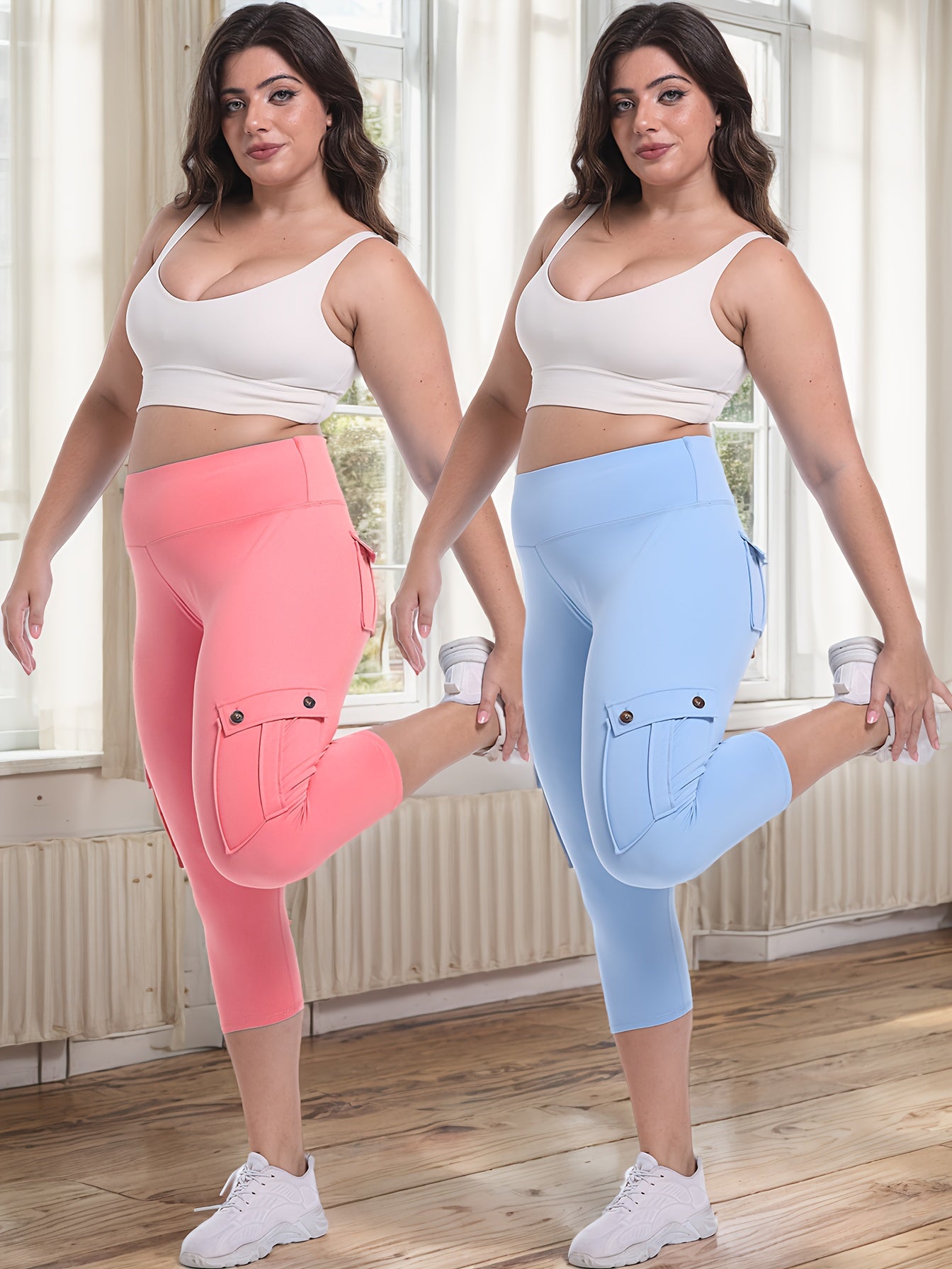2pcs-Black & Pink High-Waist Leggings - product view 28