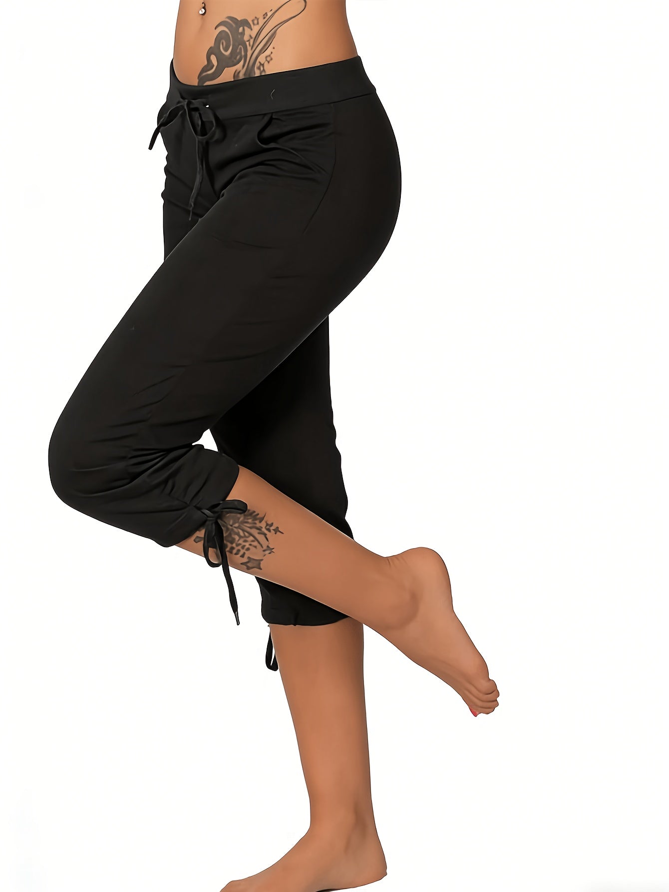 (Pack Of 4) Women'S Lightweight Cropped Trousers With Drawstring Waist - Casual Trousers, Comfortable And Stylish Everyday Trousers For Spring And Summer | Loose Fit Trousers | Casual Style Trousers