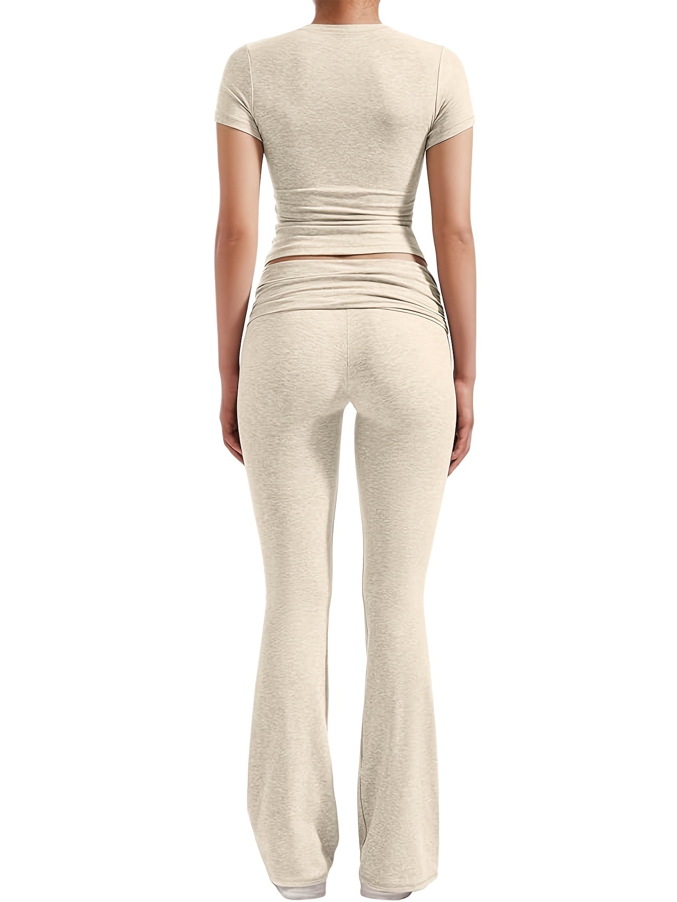 Leisure Women'S Two-Piece Round Neck T-Shirt And Low-Waisted Flared Pants Set Streetwear