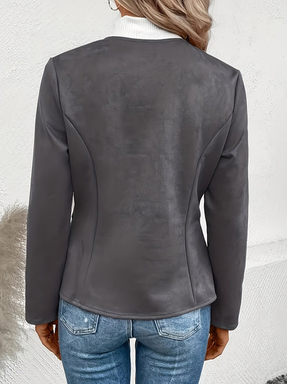 Today's Special! Women's Zip Up Casual Jacket - Slim Fit, Round Neck, Long Sleeve Coat, Trendy, Versatile for All Seasons, Multiple Colors (Black Friday Preview)