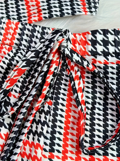Contrast Color Lace Stitching Plaid Love Print V-neck Bilateral Side Open Backless Skin-friendly Soft Home Casual Pajamas Set