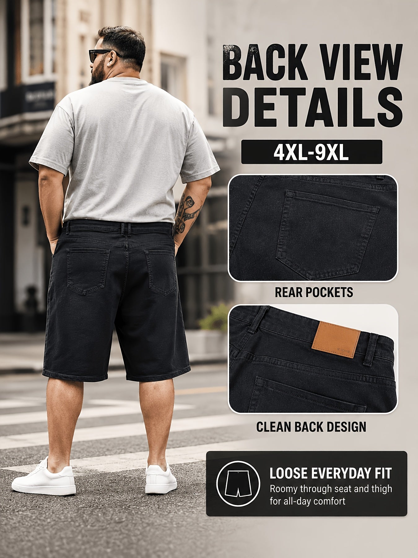 Men'S Big And Tall Clothing Black Denim Shorts, Loose Fit Everyday Jean Shorts with Deep Pockets, Plus Size