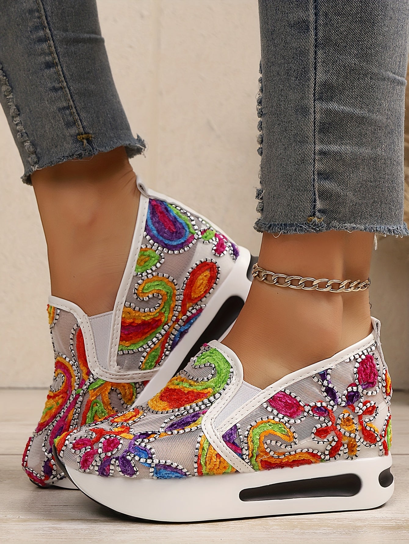 Five-color Floral Wedge Sneakers, Women's Embroidered Printed Comfortable Casual Sneakers, Suitable for All Four Seasons, Women Shoes