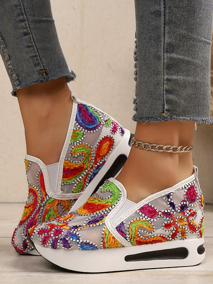 Five-color Floral Wedge Sneakers, Women's Embroidered Printed Comfortable Casual Sneakers, Suitable for All Four Seasons, Women Shoes