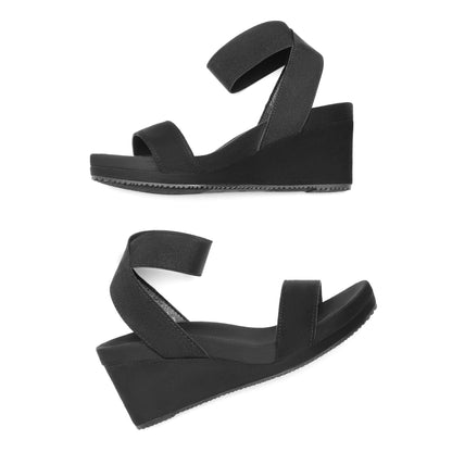 Womens Open Toe Elastic Ankle Strap Platform Wedge Sandal, Comfortable Versatile for everyday wear, meeting friends, running errands, and other occasions with wrap dresses, jeans, skirts, shorts, jumpsuits