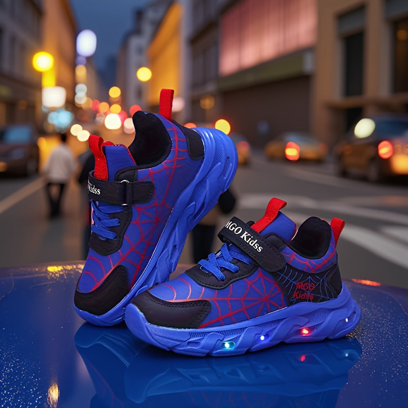 MGO KIDSS Spring And Autumn New Spider Mesh Luminous Shoes Shoes Light Shoes Light Shoes Boys Running Shoes Casual Shoes Big Children Primary School Students Boys Sports Shoes Boys Shoes 1-3-6- Can Wear Red/Blue/Black