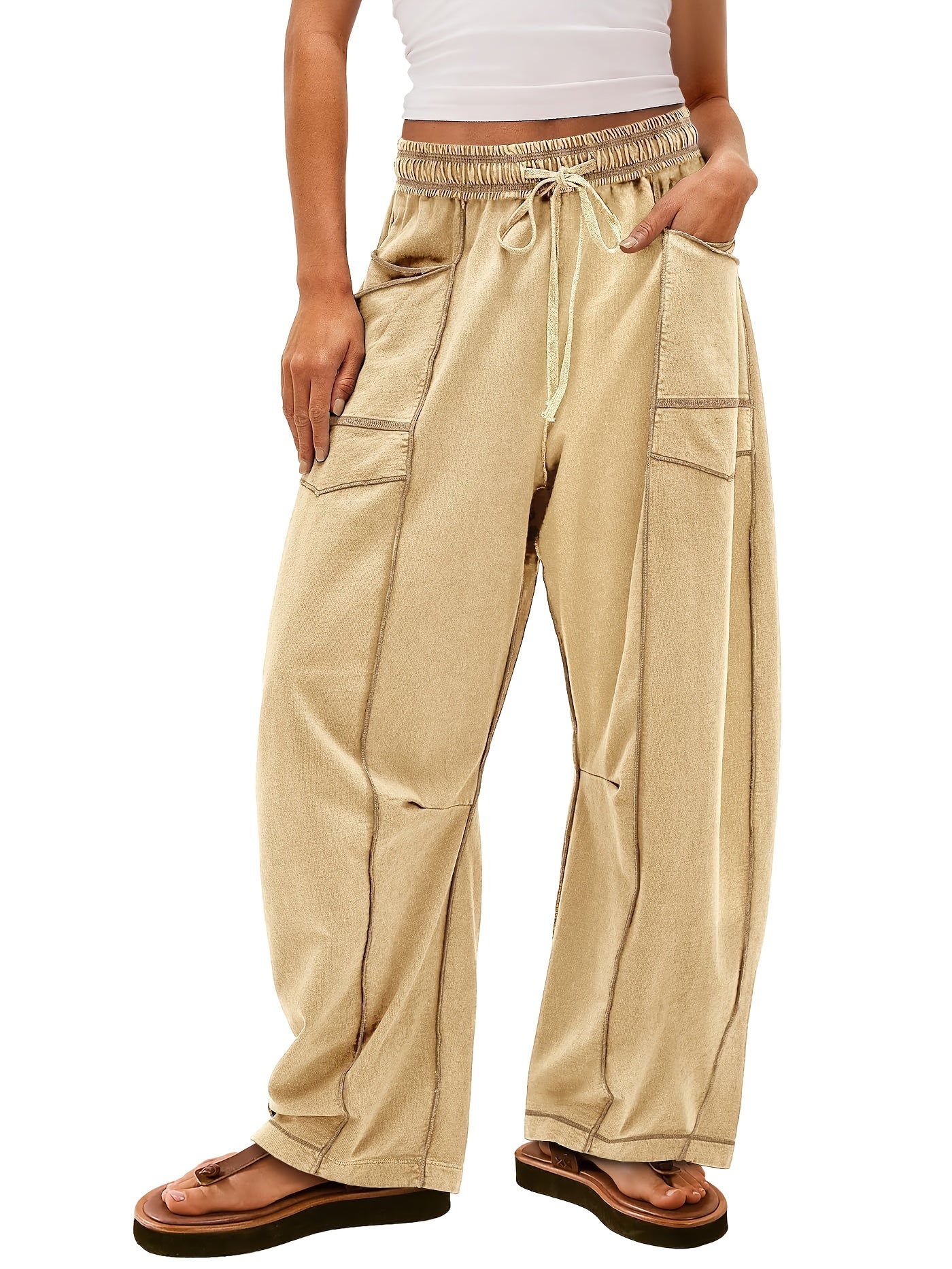 Women'S Loose Wide Leg Pants Casual Summer Wide Leg Pants Drawstring Waist Casual Pants