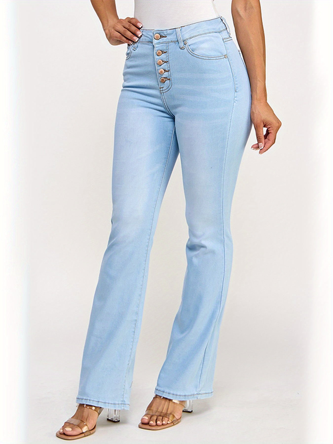Women'S Soft Slim Micro-Flare Jeans, Five Buttons Design, Lifting The Buttocks And Tightening The Body, with Elastic Washed Micro-Flare Jeans