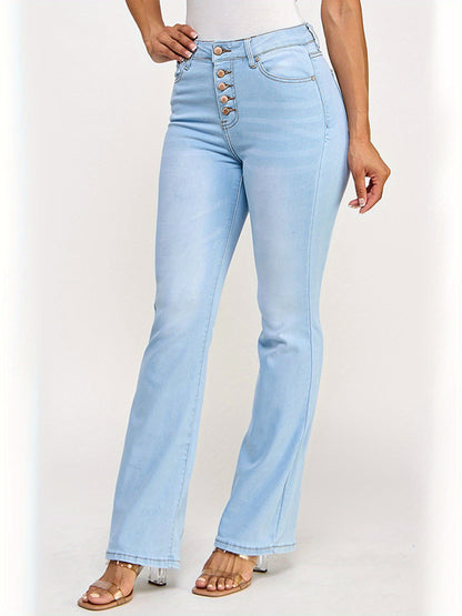 Women'S Soft Slim Micro-Flare Jeans, Five Buttons Design, Lifting The Buttocks And Tightening The Body, with Elastic Washed Micro-Flare Jeans