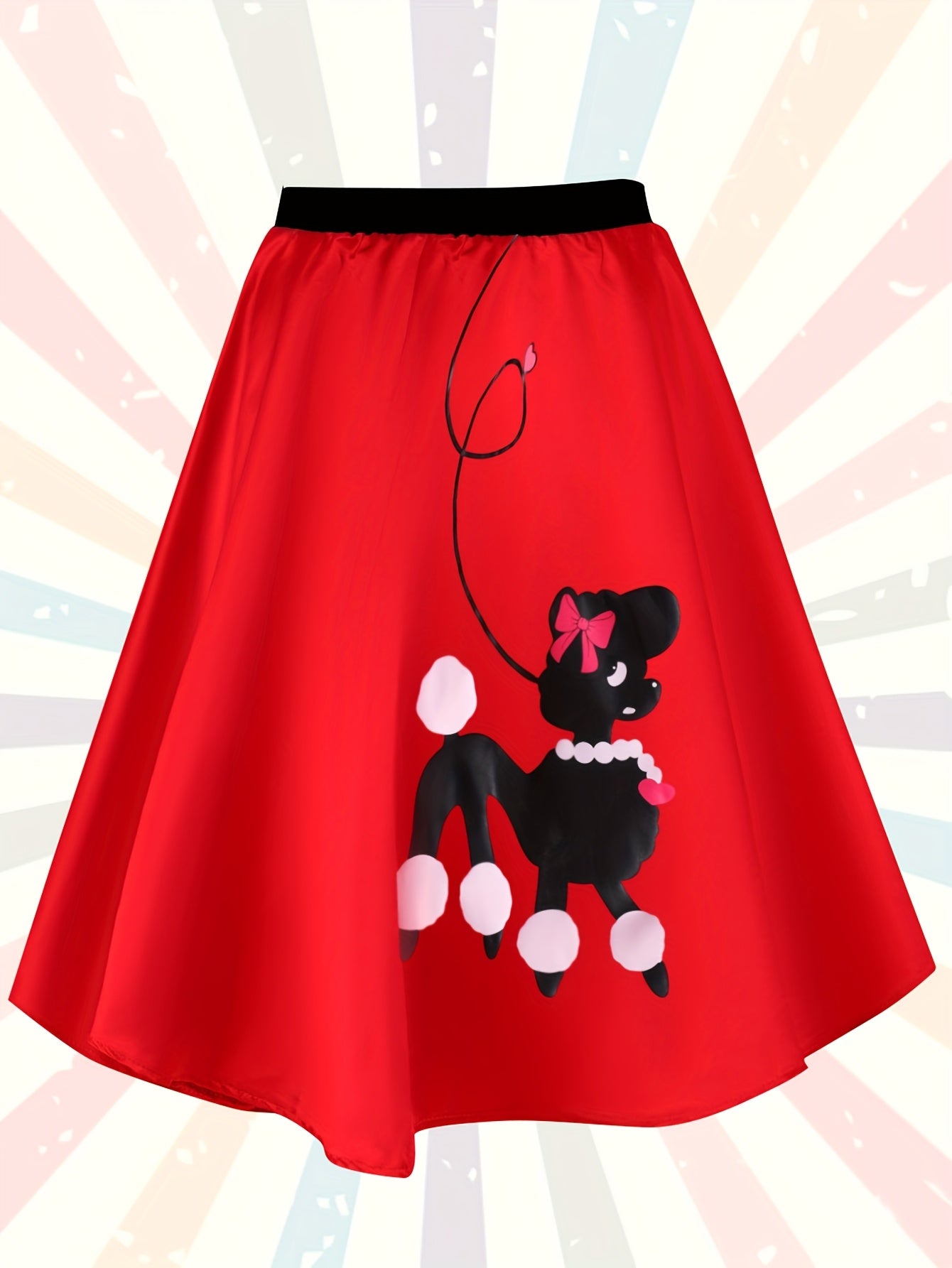 Ladies' Poodle Dress Set Retro Jumping Style 1950S Adult Women'S Halloween Costume T-Shirt Skirt Gloves, Scarf, Glasses, Earrings, Necklace Additions 8pcs Set