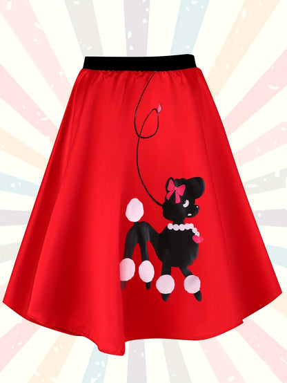 Ladies' Poodle Dress Set Retro Jumping Style 1950S Adult Women'S Halloween Costume T-Shirt Skirt Gloves, Scarf, Glasses, Earrings, Necklace Additions 8pcs Set