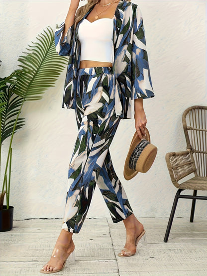 [ Cloud Orientation ] Women'S Elegant Leaf Print Two Piece Set