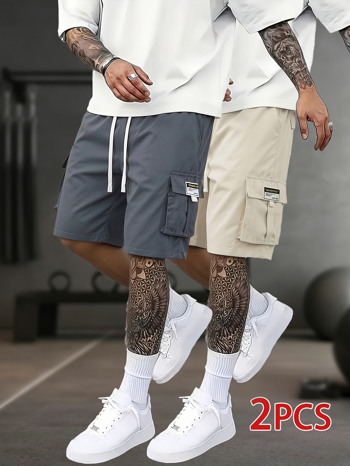 2pcs Men's Cargo Shorts, Multi-Pocket Loose Fit Utility Shorts, Durable Outdoor Hiking Tactical Shorts, Summer Casual Relaxed Fit Work Shorts with Flap Pockets
