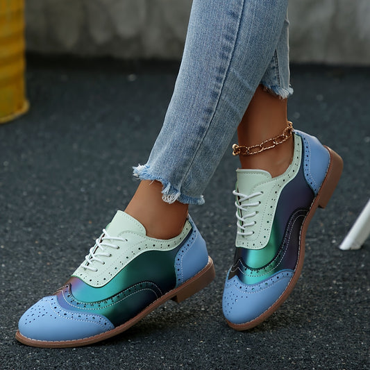 [Light And Comfortable] 36-43 Sizes British Style Women's Lace-Up Easy Commuter Shoes, Light And Comfortable, Versatile Retro Color-Blocking Low-Top Four-Season Shoes, Women Shoes