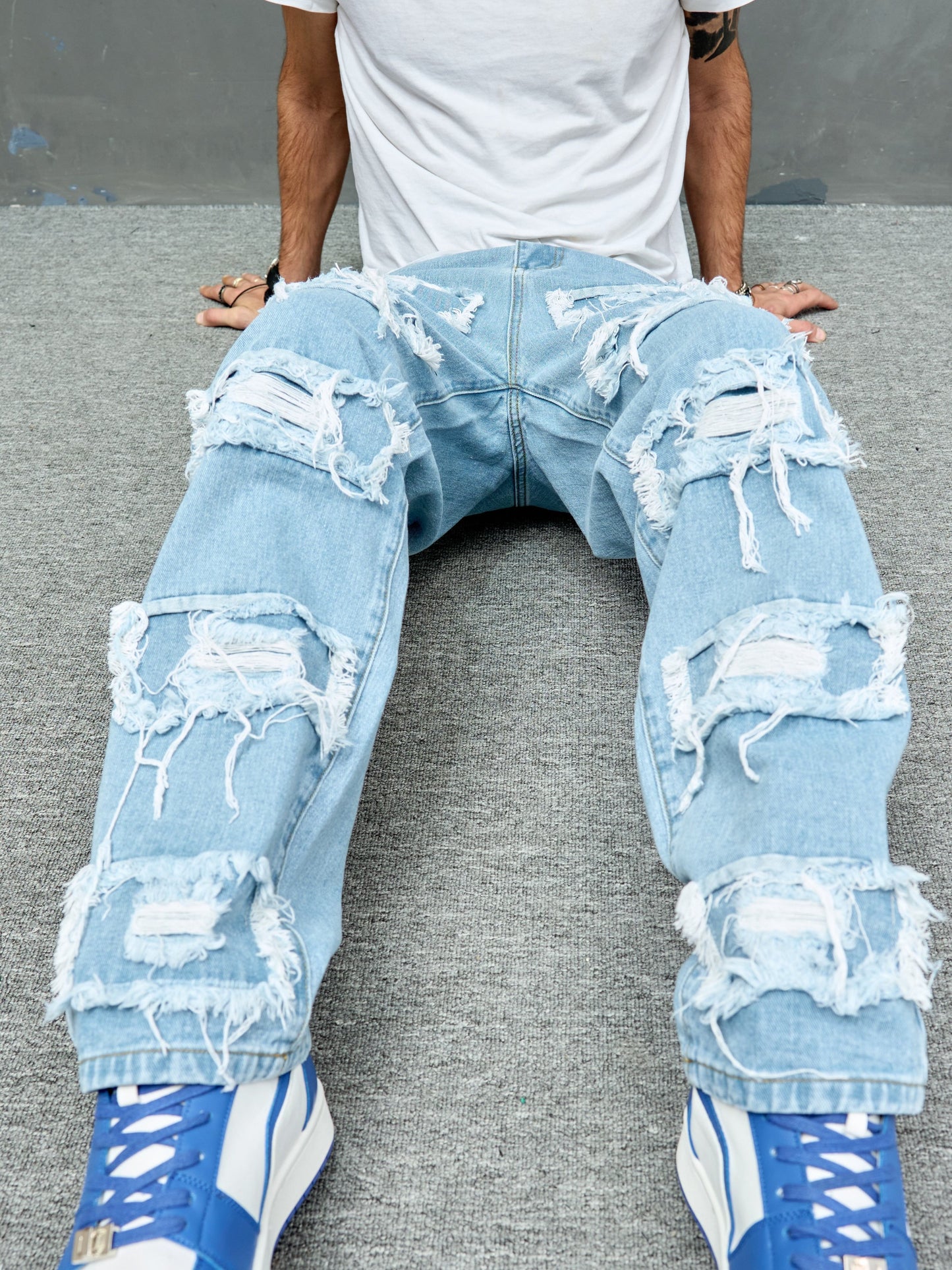 Cross Border New Men's Denim Wide Leg Pants with Smooth Whiskers And Pleats, Loose And Casual, Versatile, Solid Color Wide Leg Men's Long Pants Trend