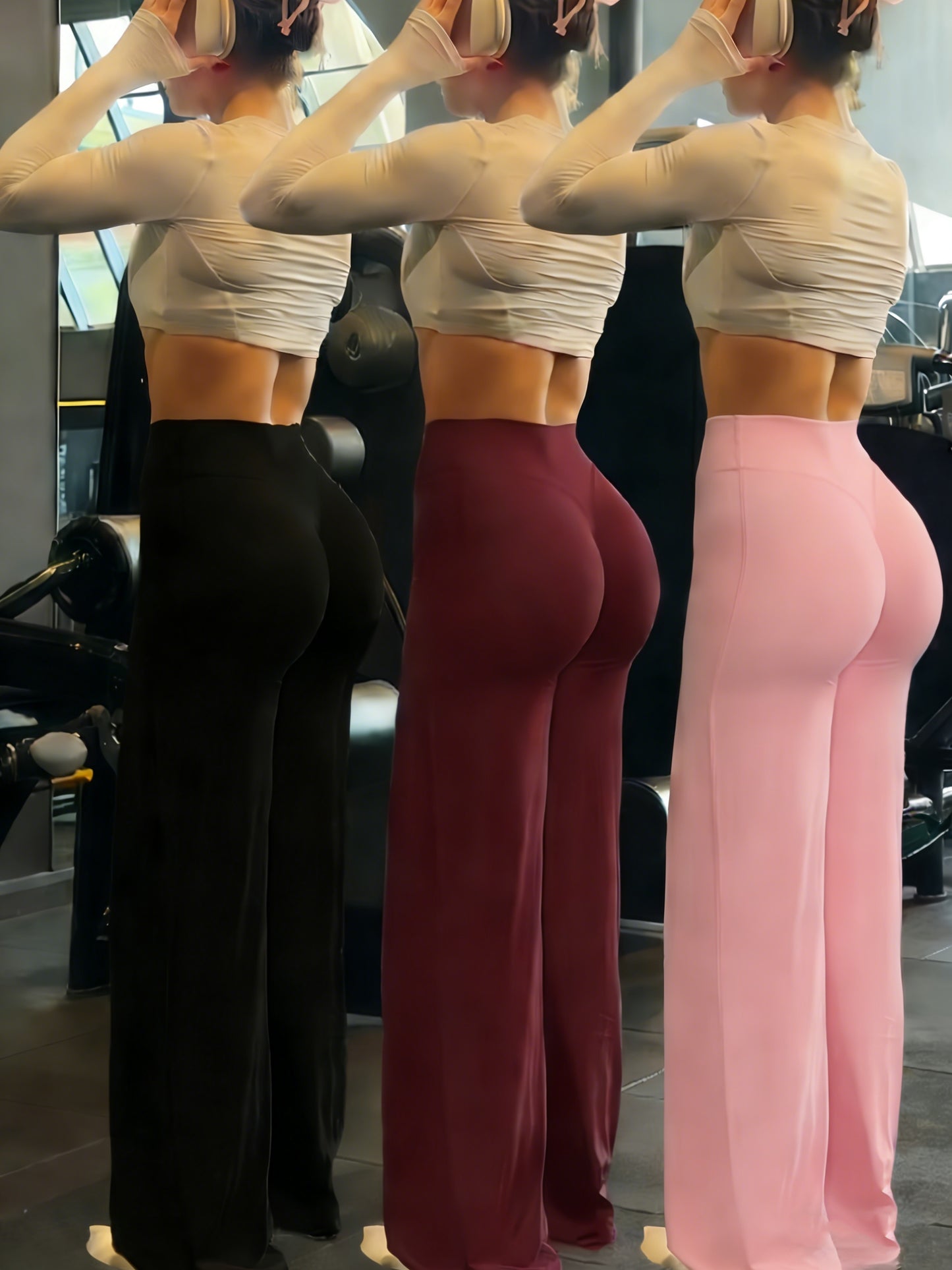 3pcs-Wide Leg Yoga Pants Bottoms Straight Leg Leggings for Women High Waist Stretch Booty Casual Gym Workout Sweatpants