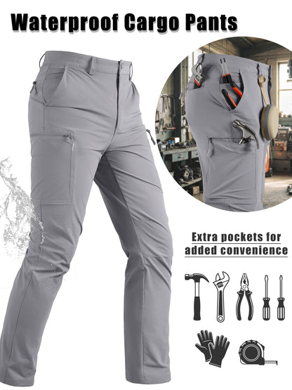 Men'S Cargo Pants Spring Hiking Trousers Quick-Dry Ripstop Stretch Fabric Breathable Moisture-Wicking Lightweight Elastic Waist And 3D-Cut 6 Pockets Outdoor Pants for Fishing Travel Camping, Work in Spring And Summer