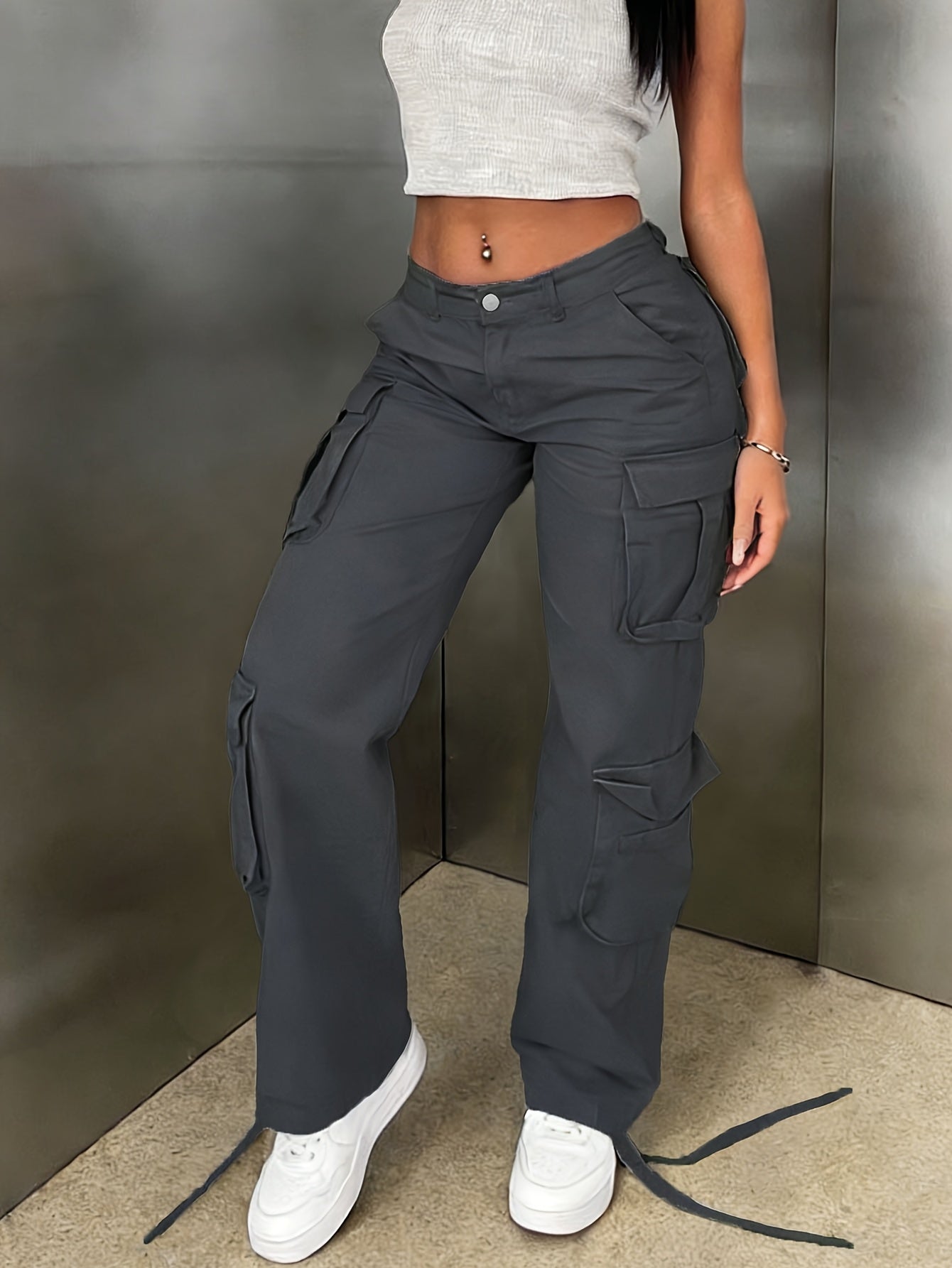 Y2K Style Retro Wash Water Era Feel Women's Work Pants, Basic Multi-functional Pockets Are Very Suitable for Street Travel.