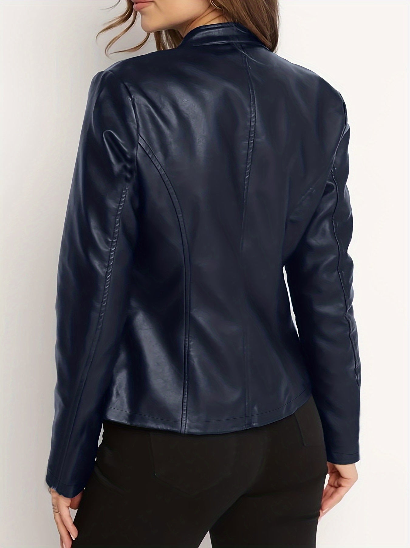 Black Short Faux Leather Jacket for Women, Cool Biker Style Slim Fit Coat, Edgy Cropped Top for Dating Shopping Travel, Fall Spring Outerwear