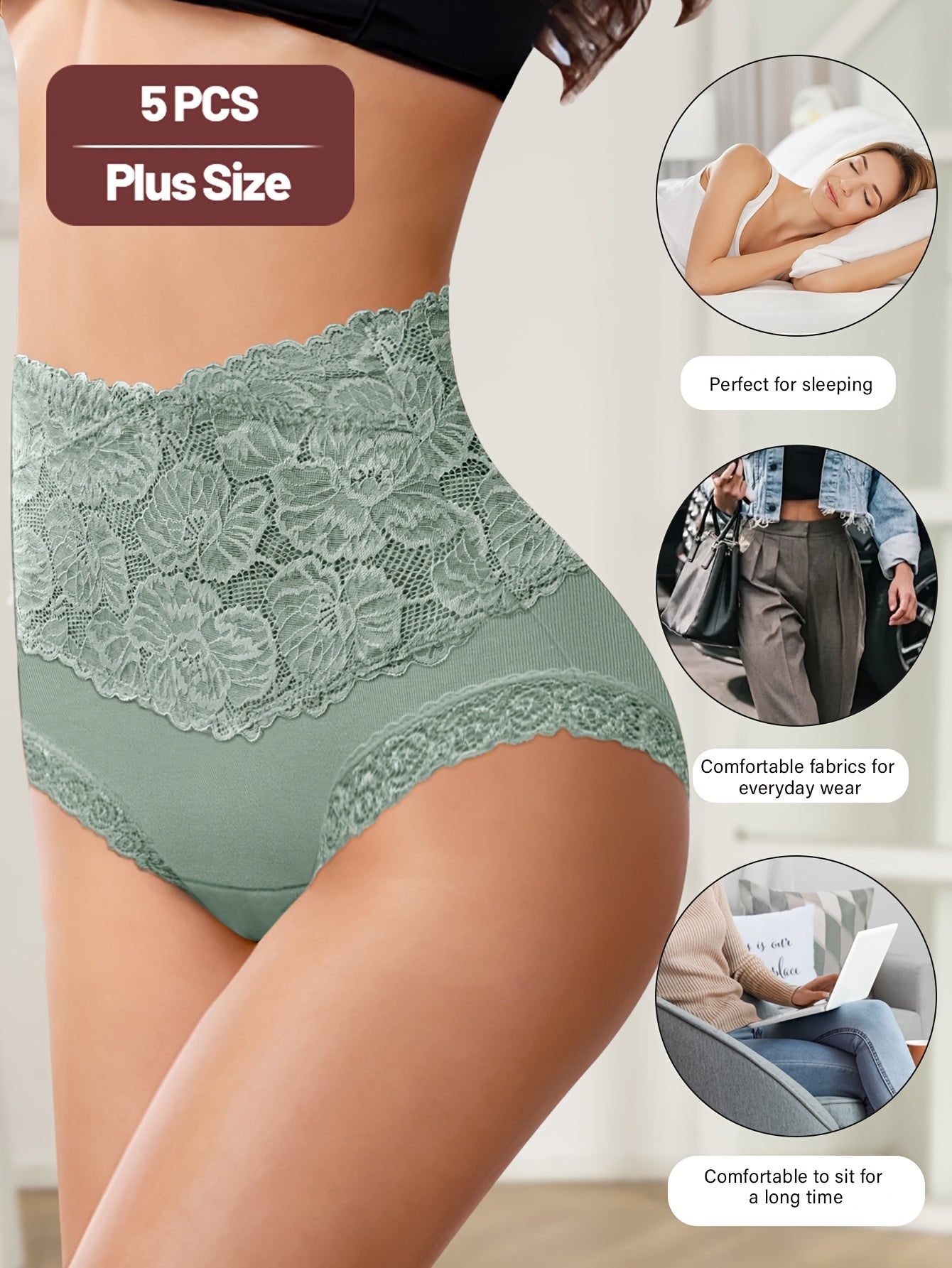 5pcs High Waist Belly-closing Ladies Large Size Underwear, Seamless Briefs Women'S Underwear Plus Size