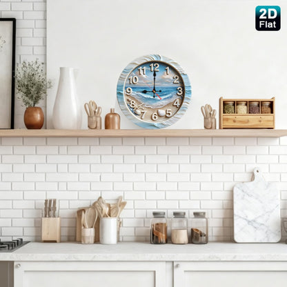 Beach Scene Nursery Wall Clock - Battery-Powered Coastal Design