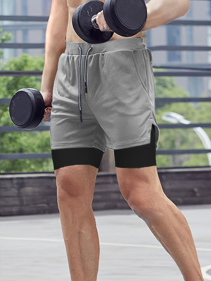2-Piece Set Mens Running Shorts, 2-in-1 Shorts, Workout Running Shorts For Men, 7-Inch Gym Yoga Outdoor Sports Shorts