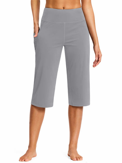 18-Inch Capri Trousers for Women Featuring a High Waist, Pockets, Tummy Control, And a Loose Straight Leg Design Suitable for Workouts And