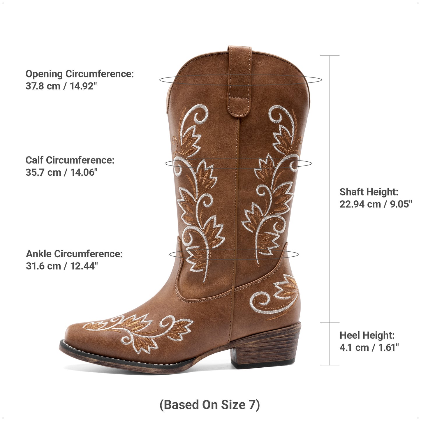 DREAM PAIRS Women's Cowboy Cowgirl Western Mid Calf Boots Square Toe Embroidered Stitched Pull On Country Boots with Low Chunky Heel