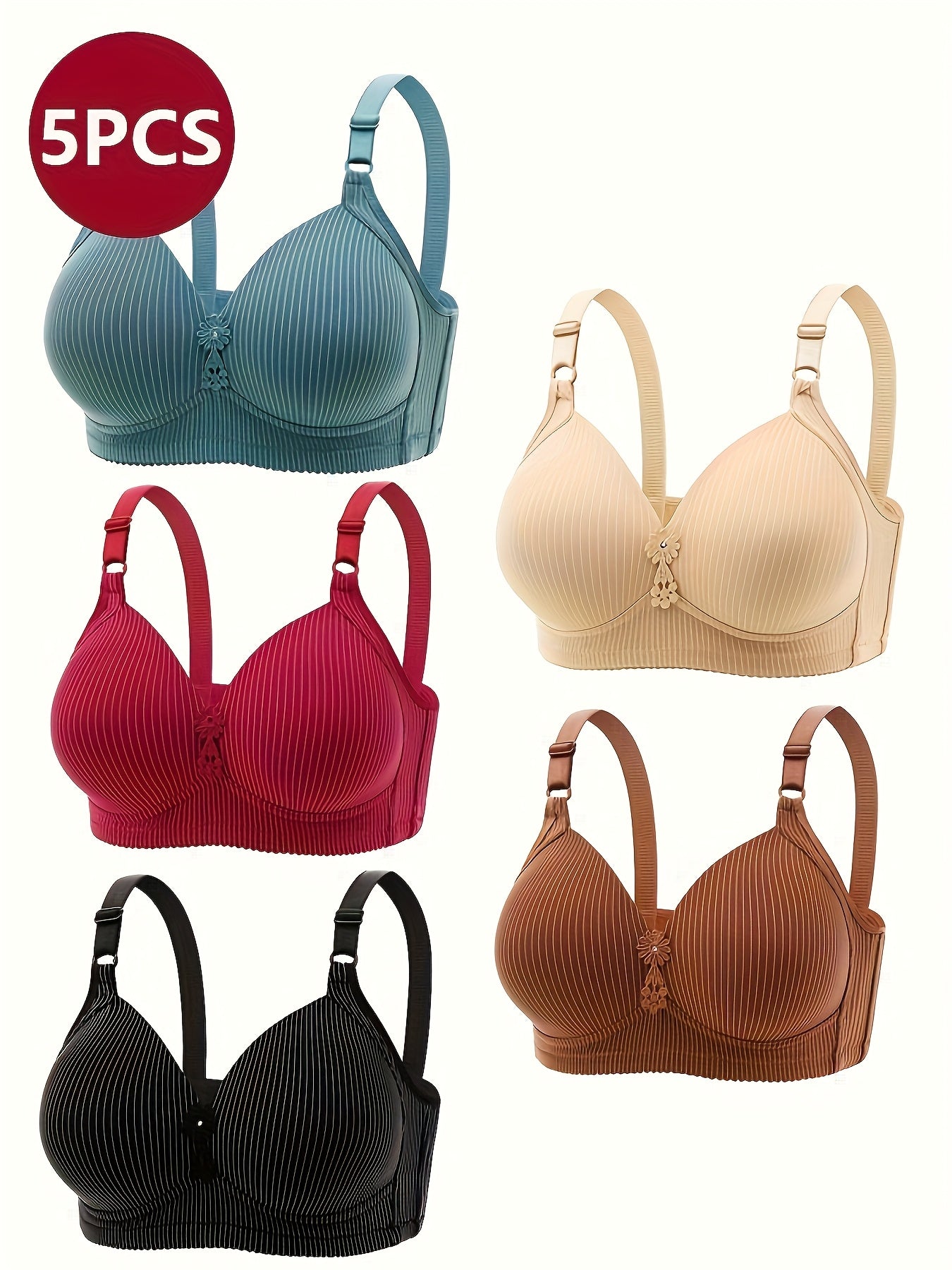 5pcs Seamless Push-Up Bras for Women Comfortable Breathable Bras