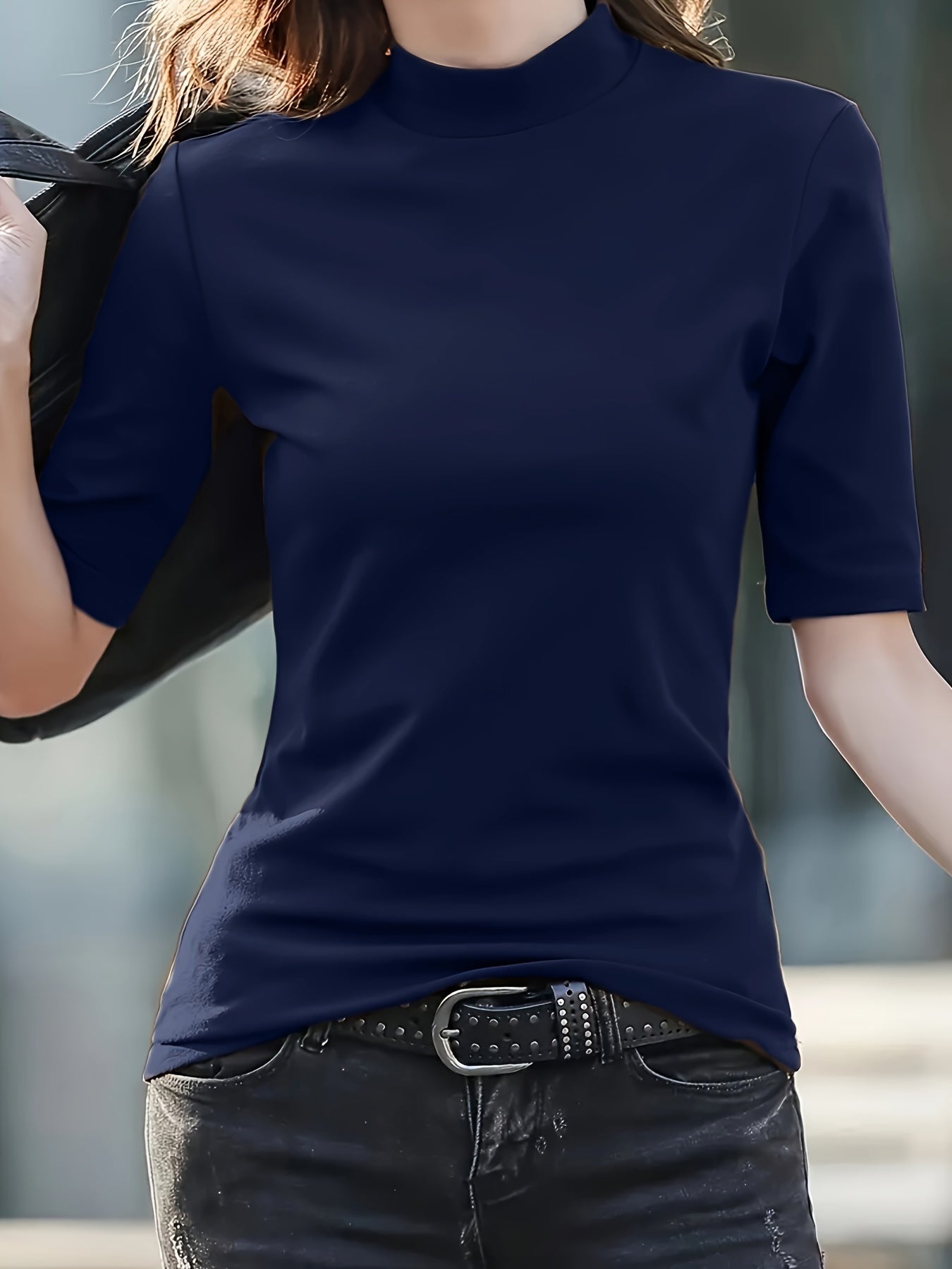Women'S Casual T-Shirt - High Elasticity Solid Green Crew Neck Top, Machine Washable & Dry Cleanable, Regular Fit All-Season Versatile Shirt for Casual Attire, Ladies T Shirts, Elegant Style, Highelasticity Fabric