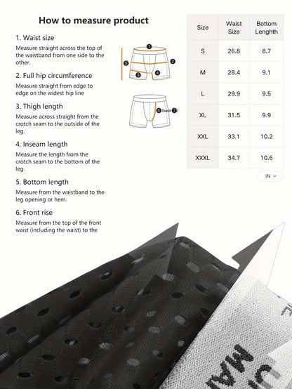 4 Pcs Men's Fashionable, Comfortable, Sexy, Breathable Mesh High Elasticity Patchwork Four Corner Underwear Is A Great Gift Item