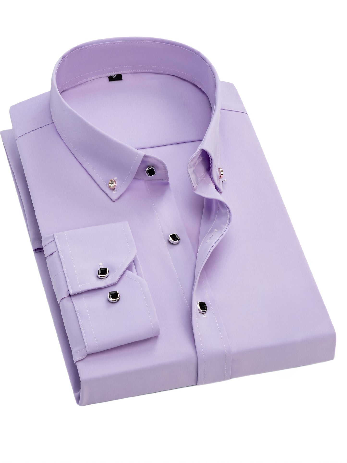 Father'S Day Gift Choice, Men'S Long Sleeve Button Shirt, Crystal Button Design, Solid Color Plain Formal Business Attire, Great As Gift for Party, Wedding, Date Dress Shirt