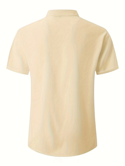 Men's Plus Size Double Placket Short Sleeve High Quality Shirt, Suitable for All Seasons, Home Short Sleeve Turn Collar Shirt, PLUS SIZE