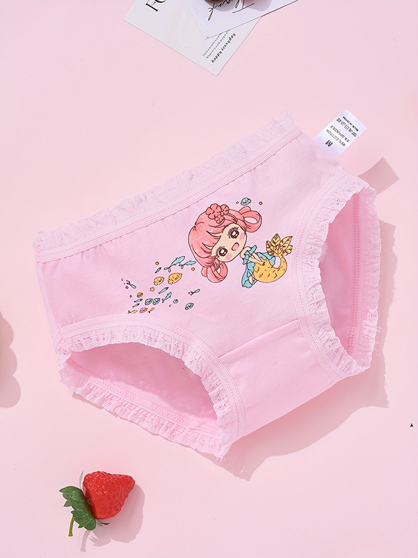 4pcs VIFINE Girls Mermaid Printed Underwear - 95% Cotton Soft Breathable Triangle Briefs with Cute Cartoon Mermaid Designs, Pastel Colors for Youngsters & Youngsters, All-Season Comfort