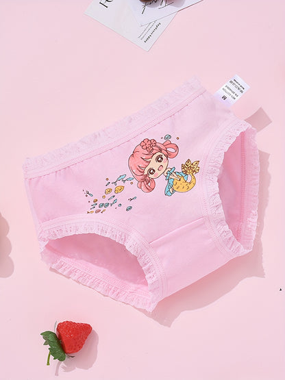 4pcs VIFINE Girls Mermaid Printed Underwear - 95% Cotton Soft Breathable Triangle Briefs with Cute Cartoon Mermaid Designs, Pastel Colors for Youngsters & Youngsters, All-Season Comfort