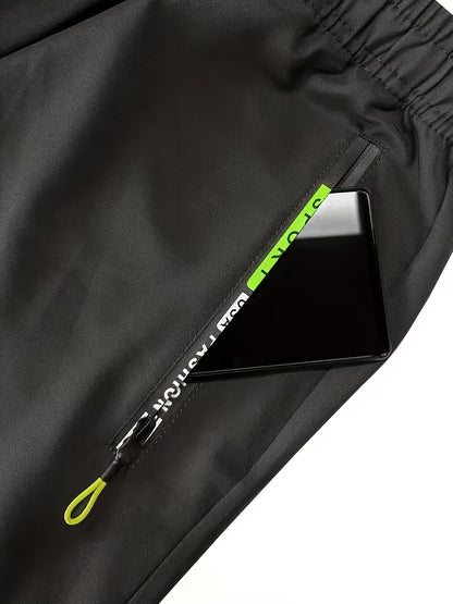 3pcs Men'S Slim Work Pants, With Drawstring Elastic Waist, Zipper Pocket And Large Patch Pocket. Comfortable And Breathable, Suitable For Outdoor And Daily Casual Wear.