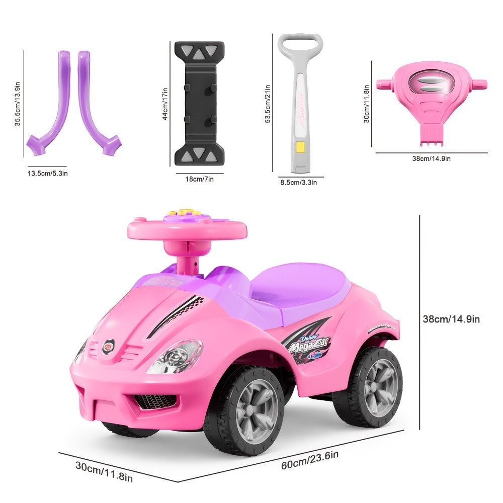3-in-1 Kids Ride-On Push Car - Ride-on, walker and push-cart modes with music