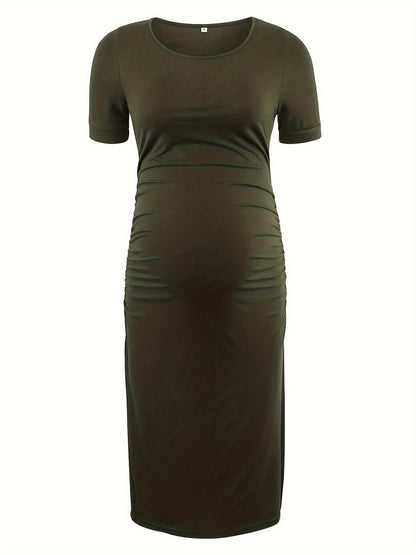 Women's Maternity Bodycon Ruched Side Dress Casual Short Sleeve Dress for Daily Wearing Or Baby Shower