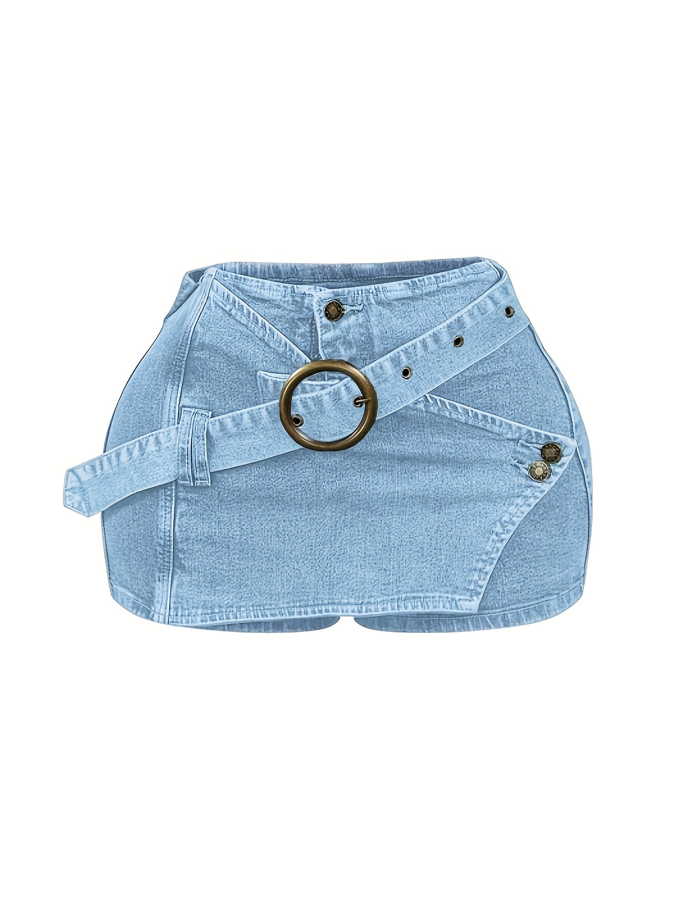 Casual Y2K Mini Skirt with a High Waist And Denim Buckle Belt, Perfect for Parties And Clubs