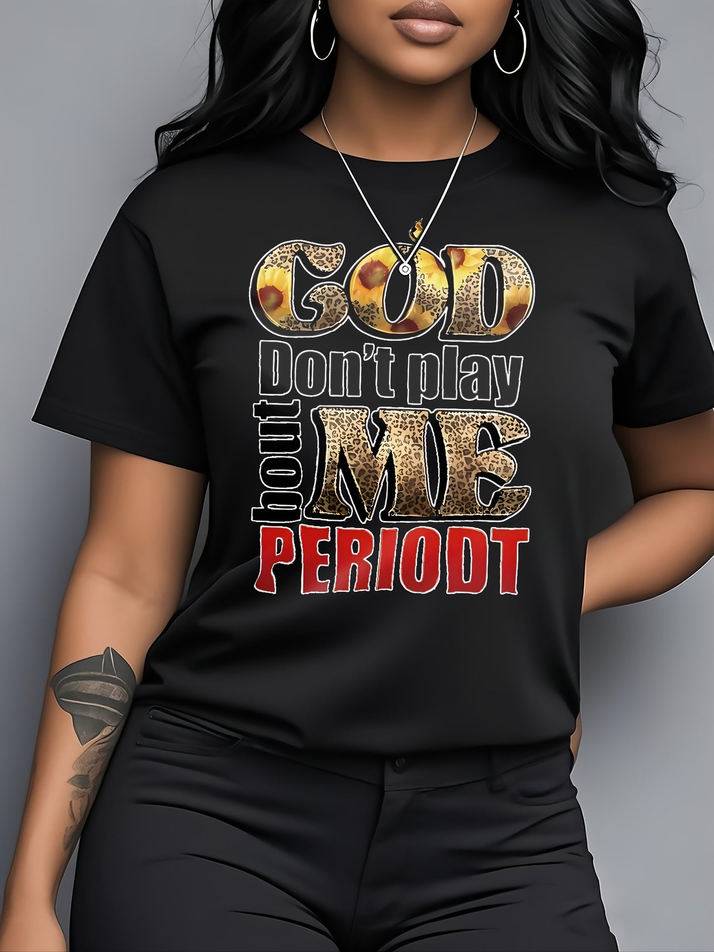 Women's Printed God Don't Play with ME Graphic Tee - Short Sleeve Crew Neck Casual Top with Bold Lettering Perfect for Summer Commuting and Vacation Multiple Sizes Available Vacation Apparel Bold Graphic Tee Comfortable Fit