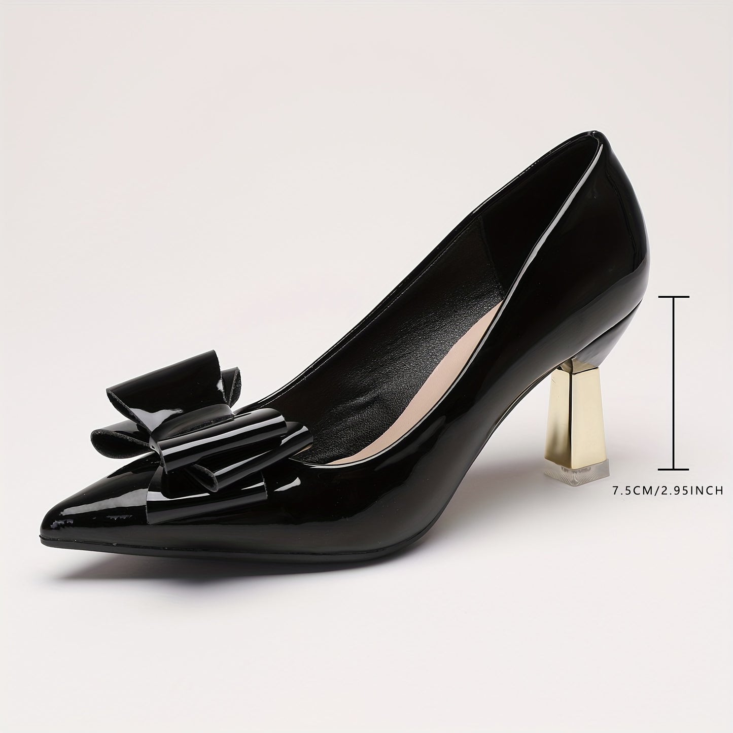 [Elegant High Heels] Single Shoe Temperament Versatile Four Season Bow Light Mouth Solid Color Mid Heel Elegant High Heels, Women Shoes