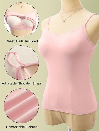Women'S One-Piece Summer Loungewear Featuring Integrated Bra Padding, Camisole Style, Wire-Free