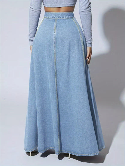 Women's Light Blue Denim Floral Skirt - product view 5
