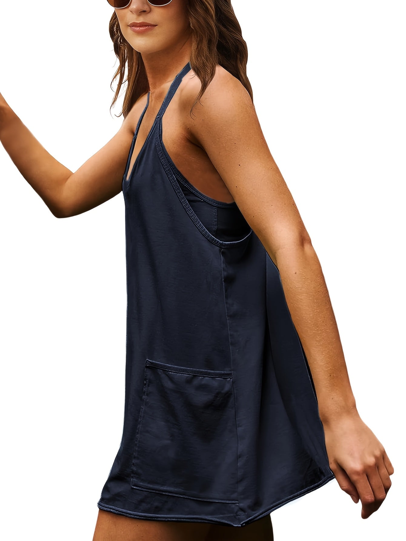 Women'S Summer V-neck Spaghetti Strap Sleeveless Dress