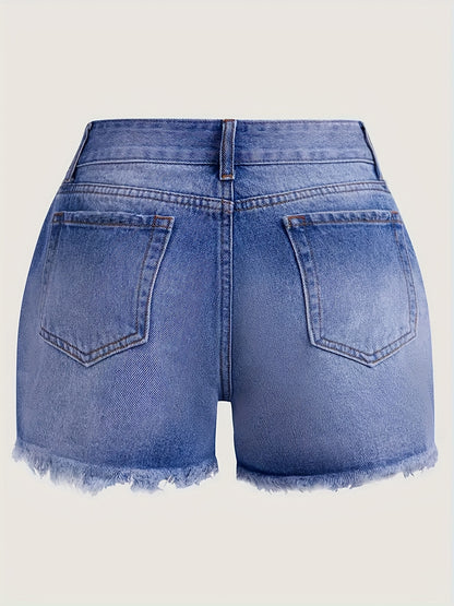 Women's Summer Casual Shorts - Retro Loose Wide-Leg with Frayed Edges & Front Buttons, Mid-Rise 100% Polyester, Lightweight 300gsm Breathable Fabric for Beach, Picnics, Casual Outings