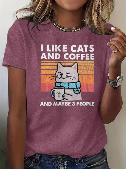 Women'S T-Shirt Featuring a Cartoon Cat with a Blue Scarf, Designed with a Trendy Print. It'S Soft, Comfortable, And Gentle on The Skin, Making It Perfect for Casual And Sporty Looks. This Versatile Round-Neck