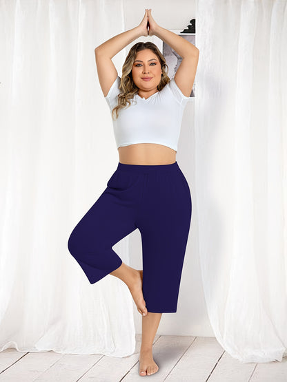 3 Pack Women's Plus Size Capri Pants - Summer Yoga Pants with Pockets | Ultra Soft Wide Leg Lounge Pants for Casual Outfits & Street Style | Breathable Stretchy Athleisure Sweatpants