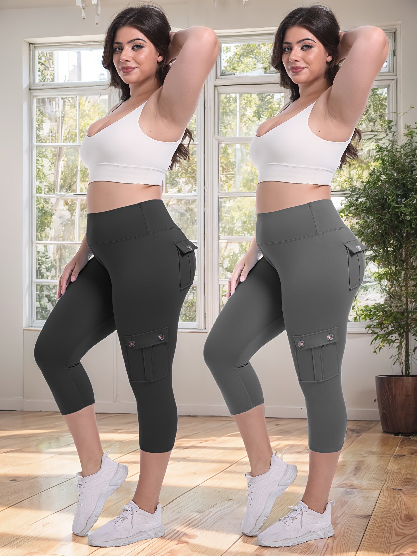 2pcs-Black & Pink High-Waist Leggings - product view 33